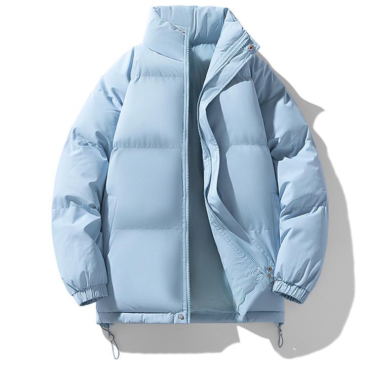 Men's Winter Thick Cotton Jacket with Stand-Up Collar - Loose, Versatile, Solid Color Bread Suit for Couples.