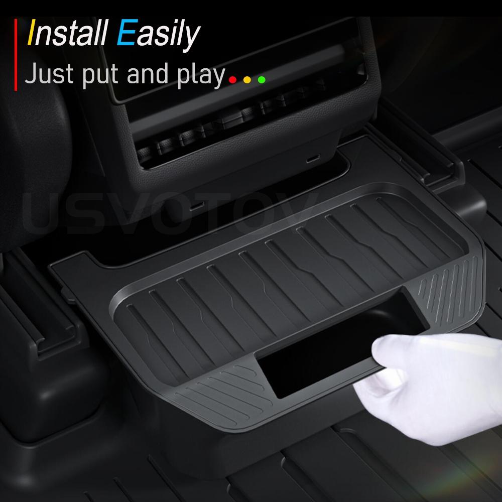 Rear Center Console Organizer for Tesla Model Y Juniper 2025 2026 Trash Can 2nd Row Under Floor Storage Box Bin Mat Accessories