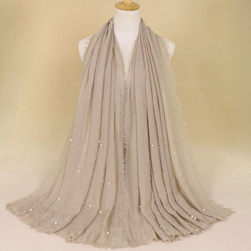 New Pearl Cotton Linen Tassels Scarf For Women Girls Autumn Retro Edge Sunscreen Scarves Soft Foulard Viscose Female Wrap Shawls