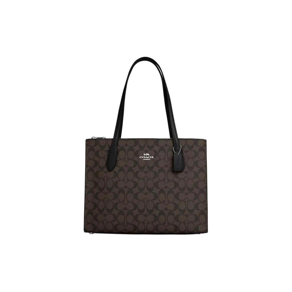 COACH Nina Canvas Leather Tote Bag , Shopping Bag , Handbag , Shoulder Bag Large Women's Brown Black (Unisex) Shoulder Bags CL399 SVBRB