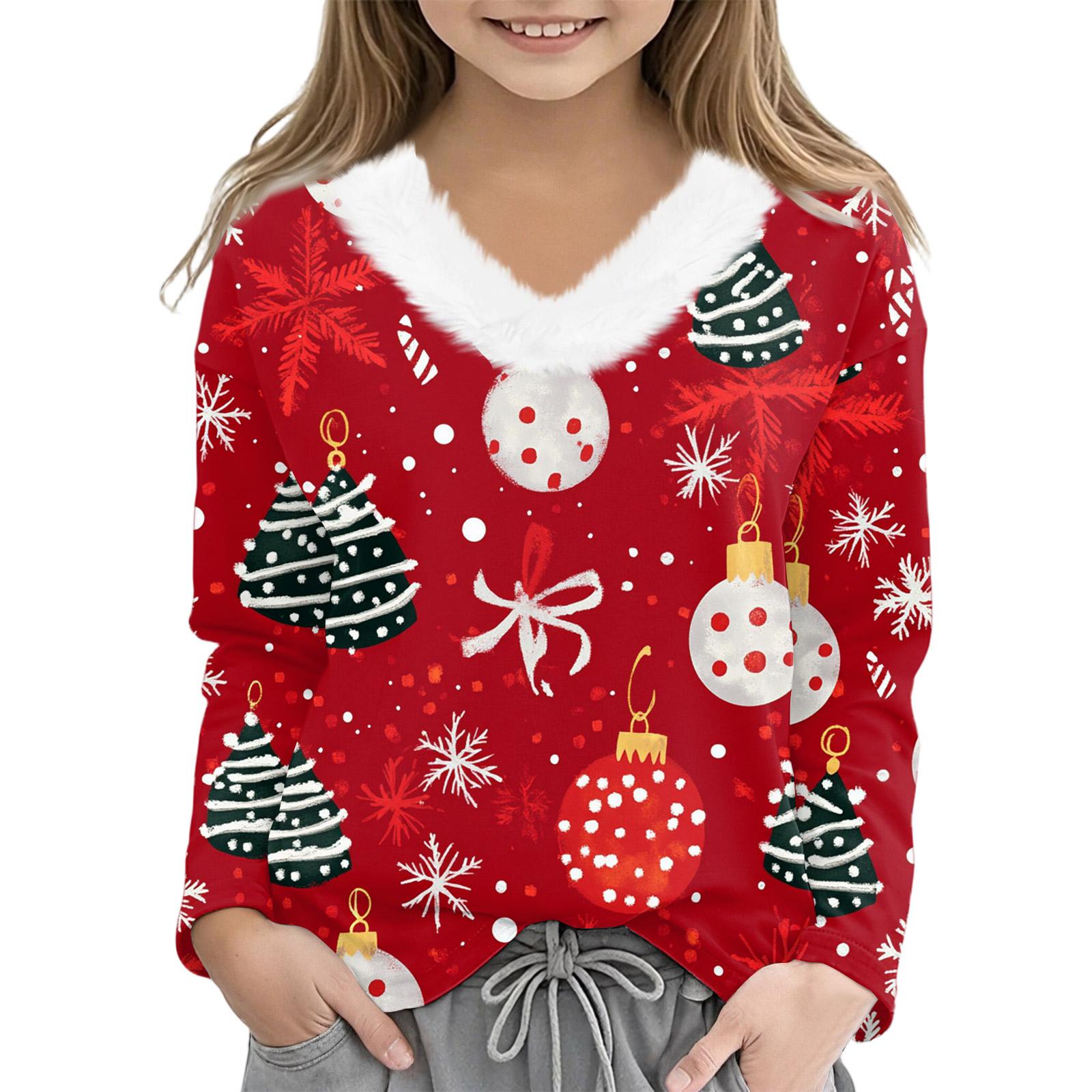 

Christmas Day Girls Long Sleeve T Shirts Kids Girls V-Neck Tee Christmas Print Long Sleeve Top 160 арбуз красный