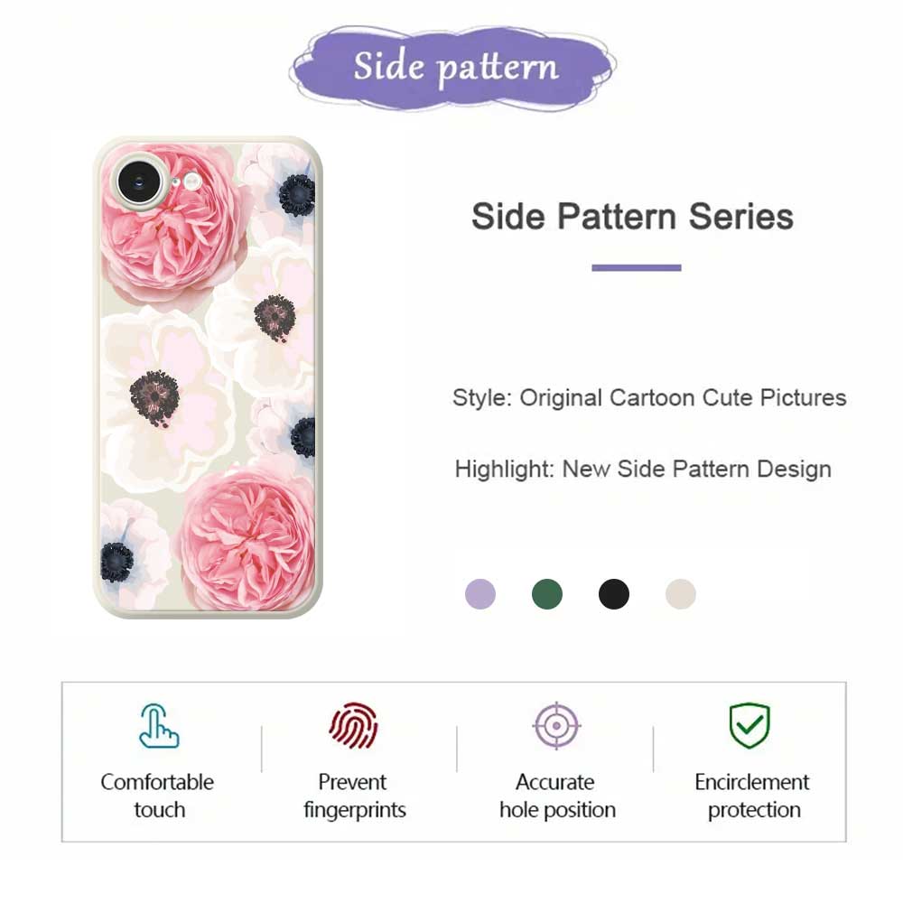 For iPhone 16e Case White and Pink Flower Pattern Printing Straight Edge TPU Phone Back Cover