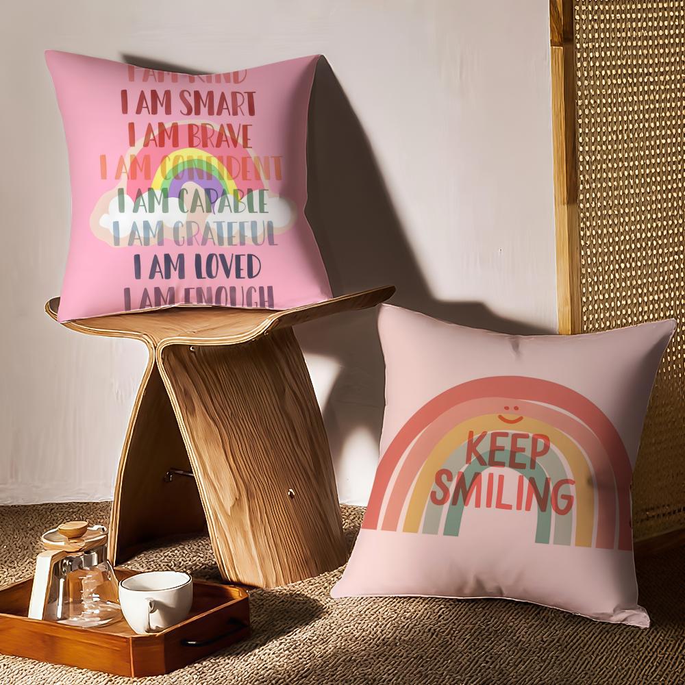Rainbow Sun Cartoon Cushion Cover Anti-Dustmite Pillowcase Invisible Zipper Silky Short Plush Sofa Cushion Cover