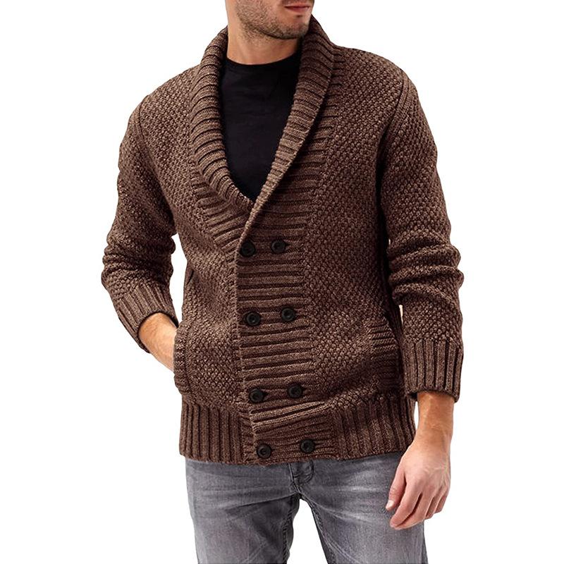 Neue Pullover Strickjacke Herren Solide Polo Neck Zweireiher Langarm Gestrickte Mantel Pullover