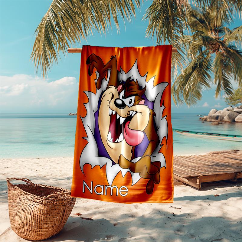 Personalized customized proof beach towel with Taz-Mania pattern - soft, absorbent,quick-drying,perfect swimming,camping&bathing