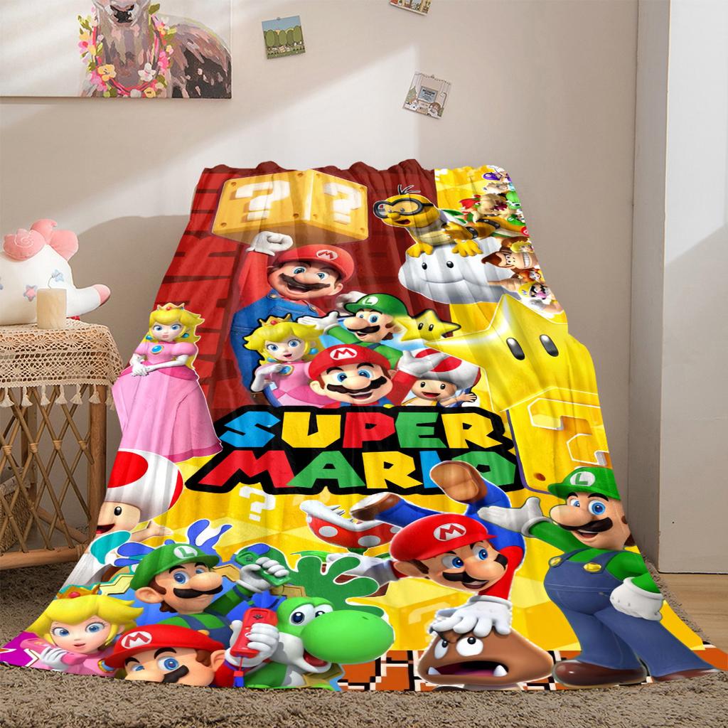 Mario Bros Game Print Blanket Warm Comfortable Flannel Cover For Bedrooms, Sofas, Beds, Chairs LXR94