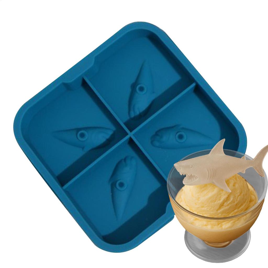 3D Shark Whiskey Ice Mold Cute Easy Release Silicone Tray Shaper Mould for Water Drinking Animal Shape Kitchen Ice Cream Molds