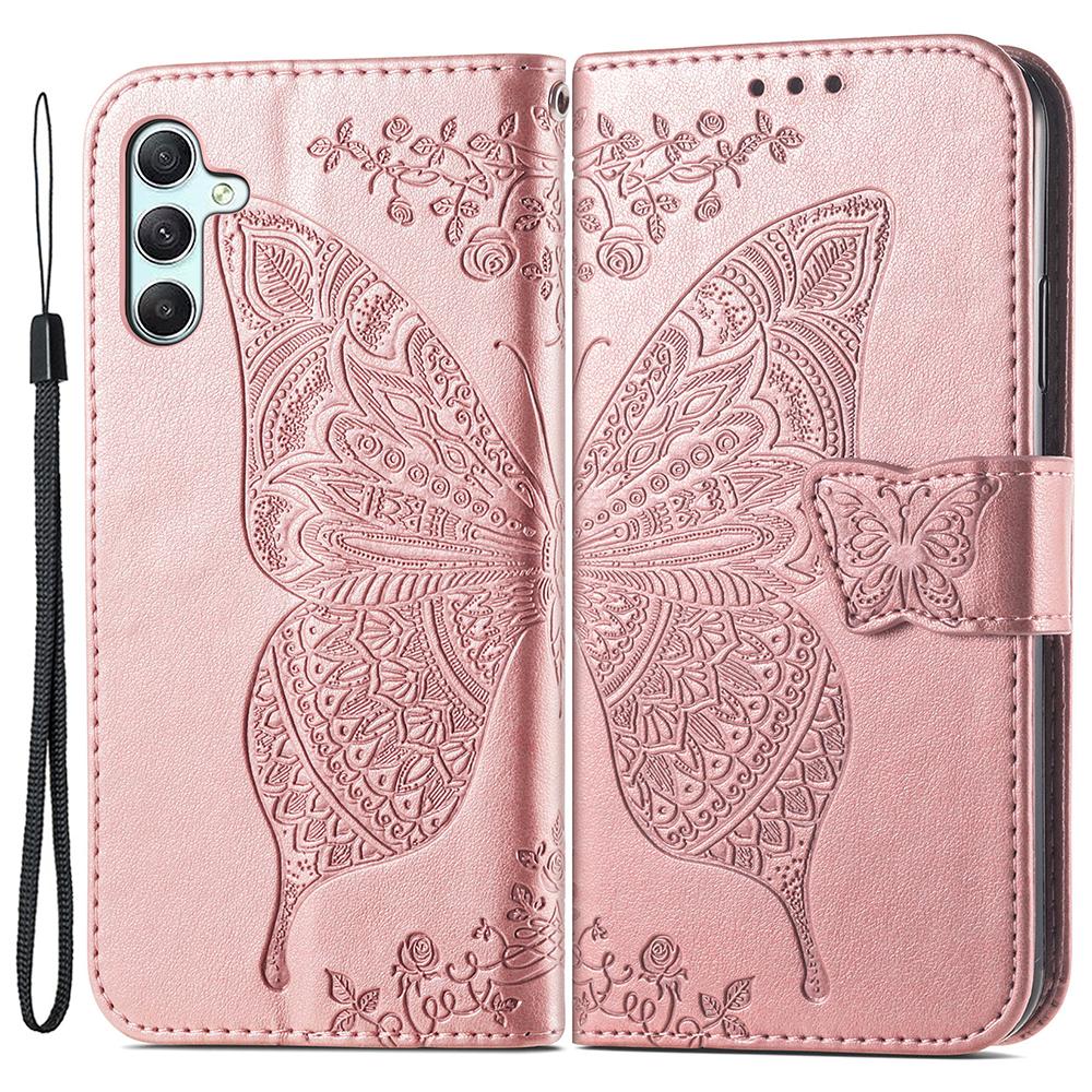 For Samsung Galaxy A35 5G Leather Case Butterfly Imprinted Phone Cover with Wrist Strap