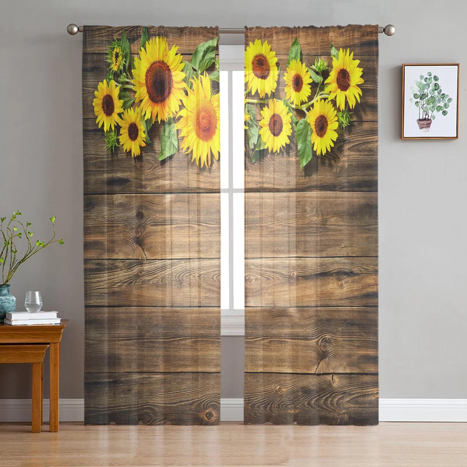 

Modern Sunflower Mandala Tulle Window Curtains Living Room Bedroom Voile Drapes Decoration Curtain With Light Filtering Polyester Perfect For W100*H130(CM)-Grommet top&2PCS