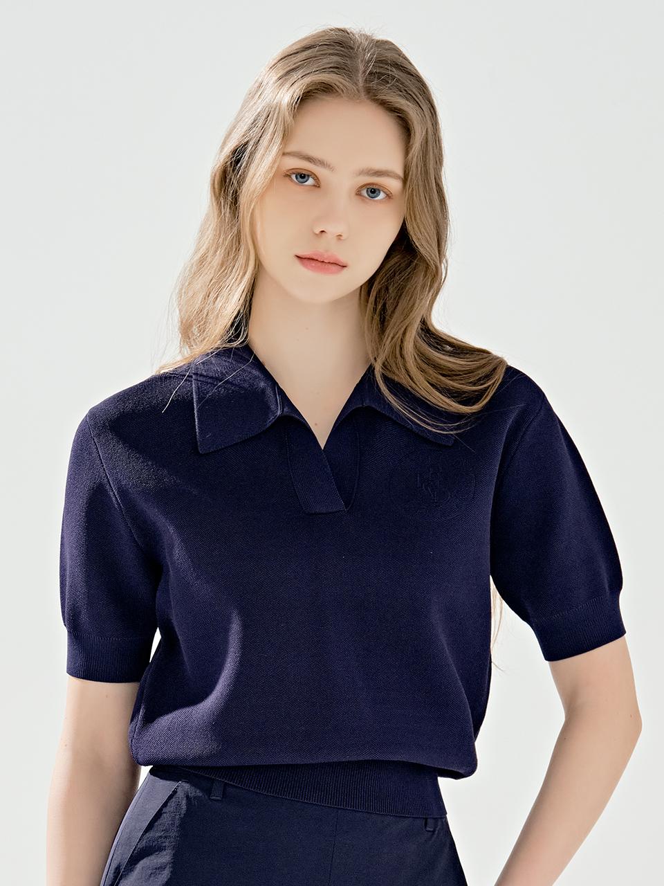 Road Roar Signature Collared Short Sleeve Knit Navy Navy/M
