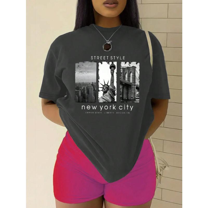 

Футболка с короткими рукавами и принтом в уличном стиле Нью-Йорк ЭМПАЙР-СТЕЙТ-ЛИБЕРТИ БРУКЛИН L