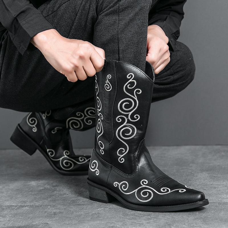 Fashion New Winter Fashion High Tops Embroidery Pattern Western Cowboy Boots For Men's Casual Luxury Brand High-top Shoes Zapatos Hombre
