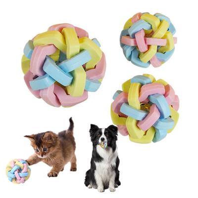 Hunde Kauspielzeug Ball Bunter Verflochtener Ball mit Glocke Gummi Interaktiver Wackelball Haustier Kauspielzeug