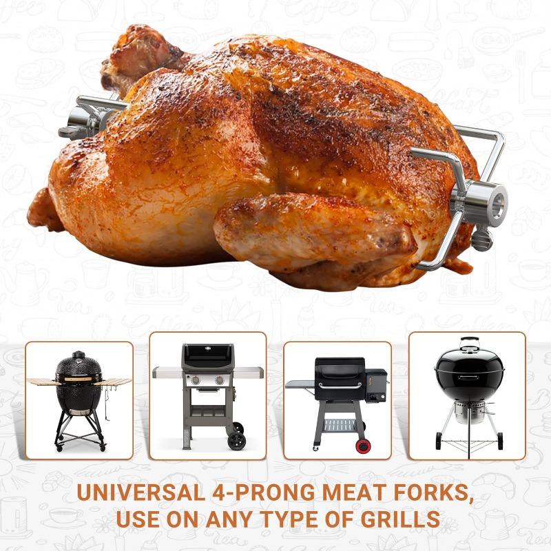 Rotisserie Meat Forks Replacement 304 Stainless Steel BBQ Grilling Forks Fits 1/2" Hexagon & 3/8" and 5/16" Square Spit Rods