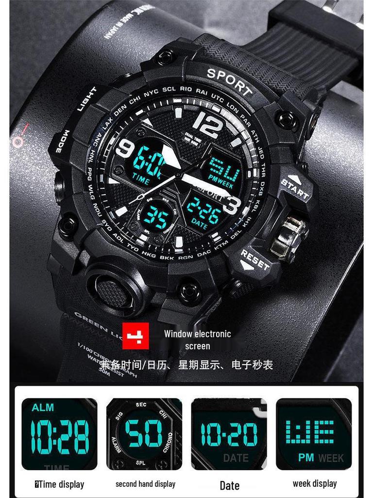 Waterproof Dual Display Alarm Clock Sports Watch for Teens and Men