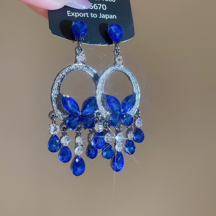 Silver Needle French Court Style Blue Flower Zircon Earrings Light Luxury High-end Stud Earrings Exquisite Niche Earrings