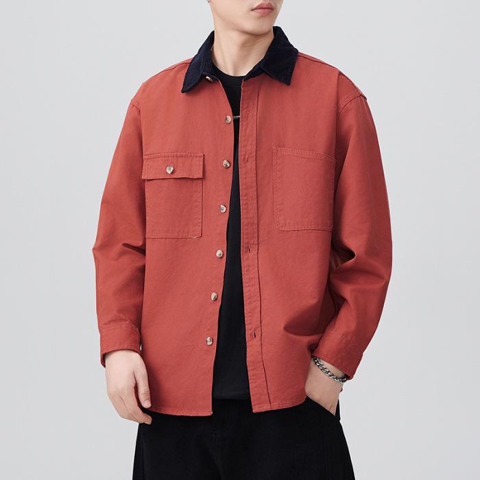 Spring New Japanese Retro Men's Loose Long-sleeved Casual Cotton American Work Shirt