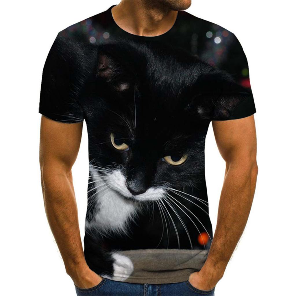 Summer Round Neck 3D Funny Cat Pattern Print Top Fashionable Casual Short Sleeved Men's T-shirts