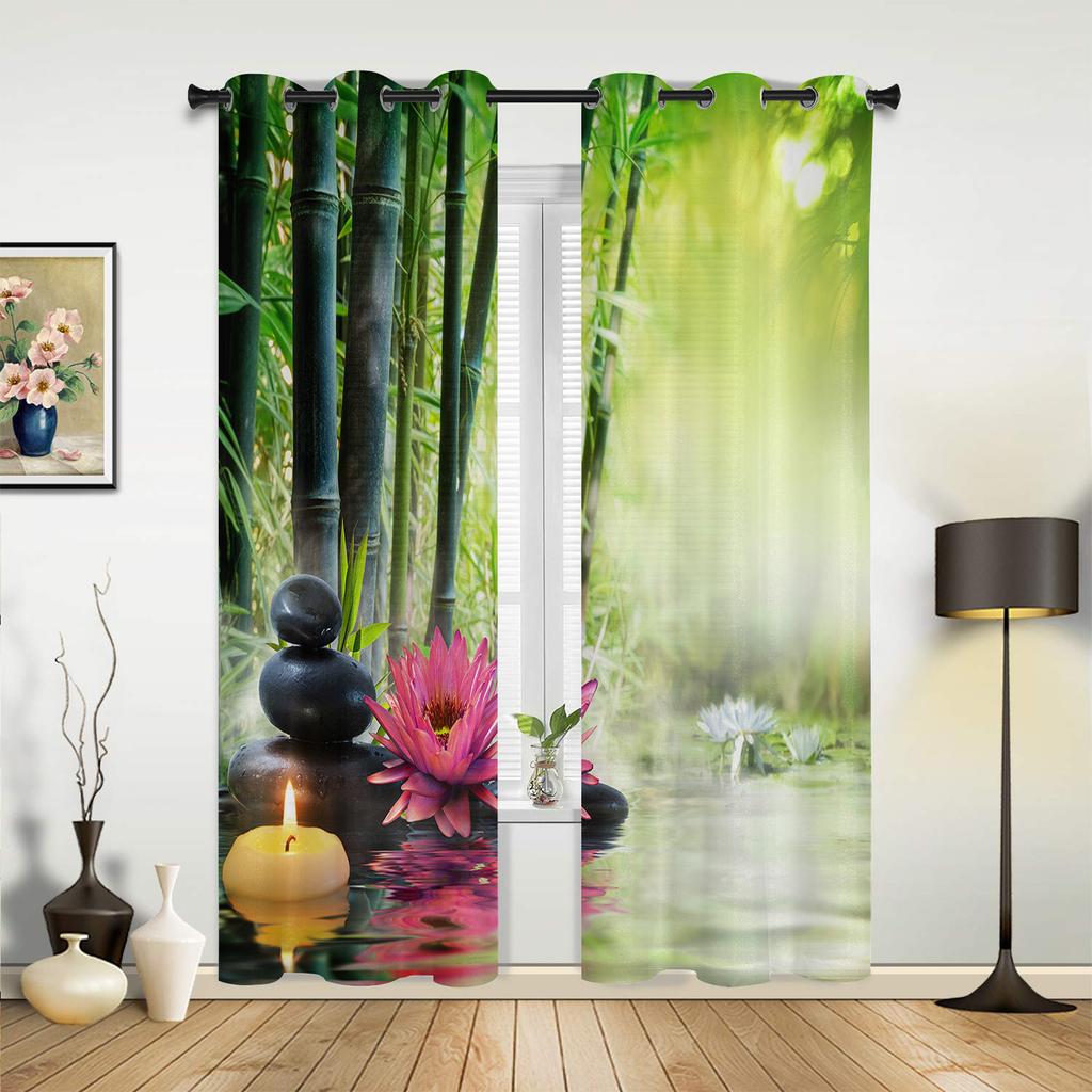 Orchid Dewdrop Zen Stone Arrow Bamboo Curtains for Bedroom Living Room Drapes Kitchen Children's Room Window Curtain Home Decor