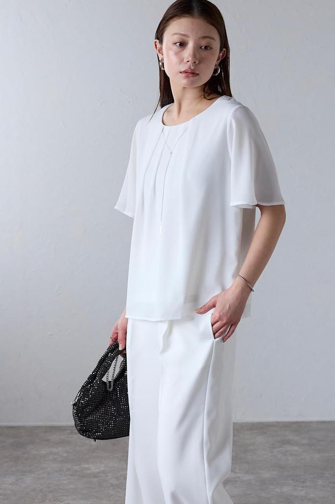 Short Accessory Flared Suit Inner LL [Lilyano] Women's Blouse, Sleeve, Included, Blouse, Office, Top, Casual, Clean, Formal, Size, Off-White