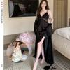 Spring and Summer New Sexy Suspender Nightdress Long Two-piece Set Pajamas Thin Nightdress Comfortable Fabric Long Dress Set