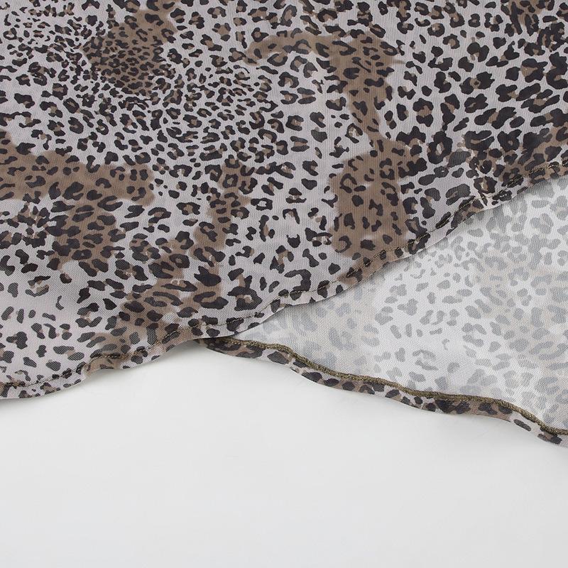 Podzim/Zima 2024 Evropský a Americký Styl Síťovaná Nepravidelná Dlouhá Sukně s Leopardím Vzorem