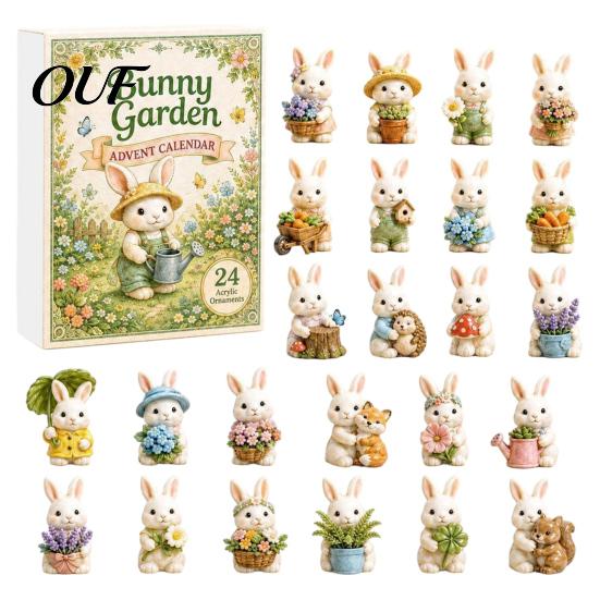 Birthday Party Favors 2026 Bunny Advent Calendar, 24 Days Acrylic Rabbit Ornaments Christmas Countdown Collectible Figurines 2D Flat Cute Animal