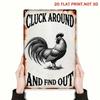 Metal Wall Art Rooster Sign Cluck Around Find Out Funny Farmhouse Kitchen Decor Rustic Tin Poster