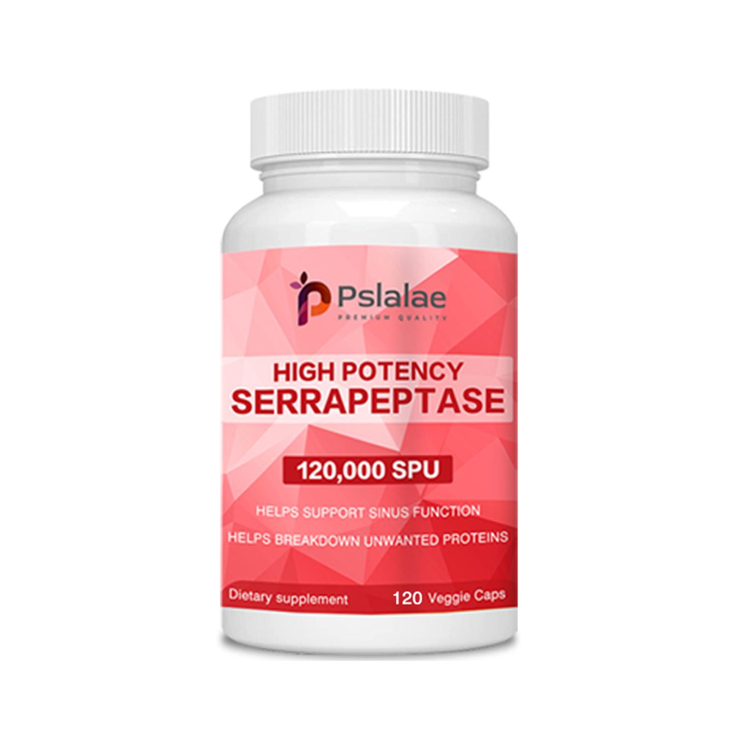 

Pslalae serine peptidase extract, 120,000 SPU per serving, suitable for sinus, respiratory and joint health. 120