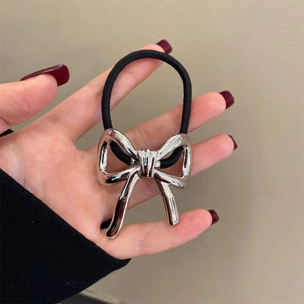

1/5Pcs Bowknot Hair Bands Ropes Metal Elastic Rubber Hair Scrunchies Women Hair Accessories 1PCS срібний