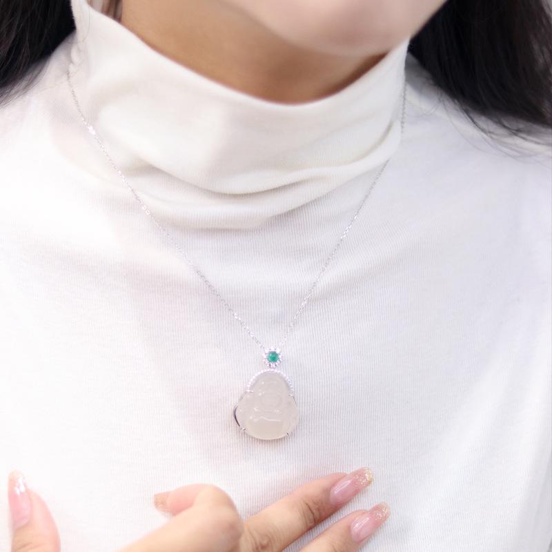 S925 Sterling Silver Maitreya Buddha Pendant Necklace - Laughing Buddha Collarbone Chain, Women's Versatile Chinese Style.