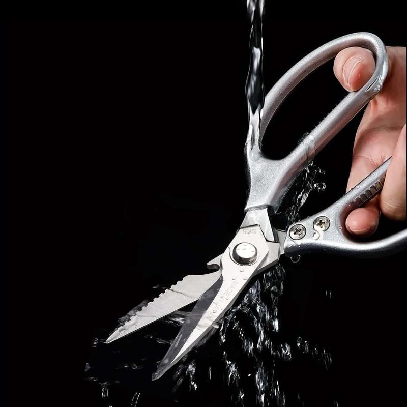 1pc Professional Stainless Steel Kitchen Scissors With Aluminum Alloy Handle - Perfect For Cutting Chicken Bones And More