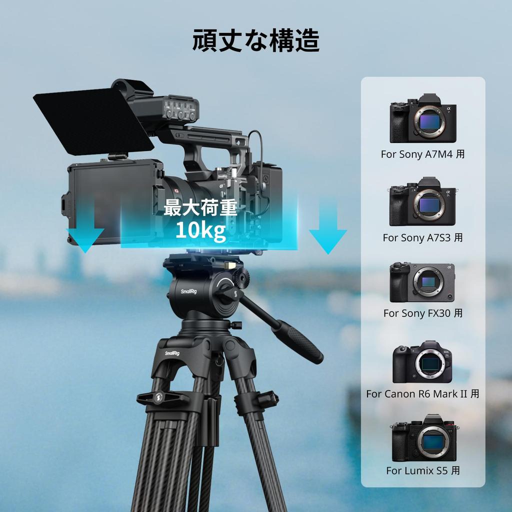 SmallRig FSD14 FreeSpeed Carbon Fiber Video 186cm Camera Tripod with Manfrotto Plate Compatible Fluid Quick 75mm Maximum 10kg Load Compatible with