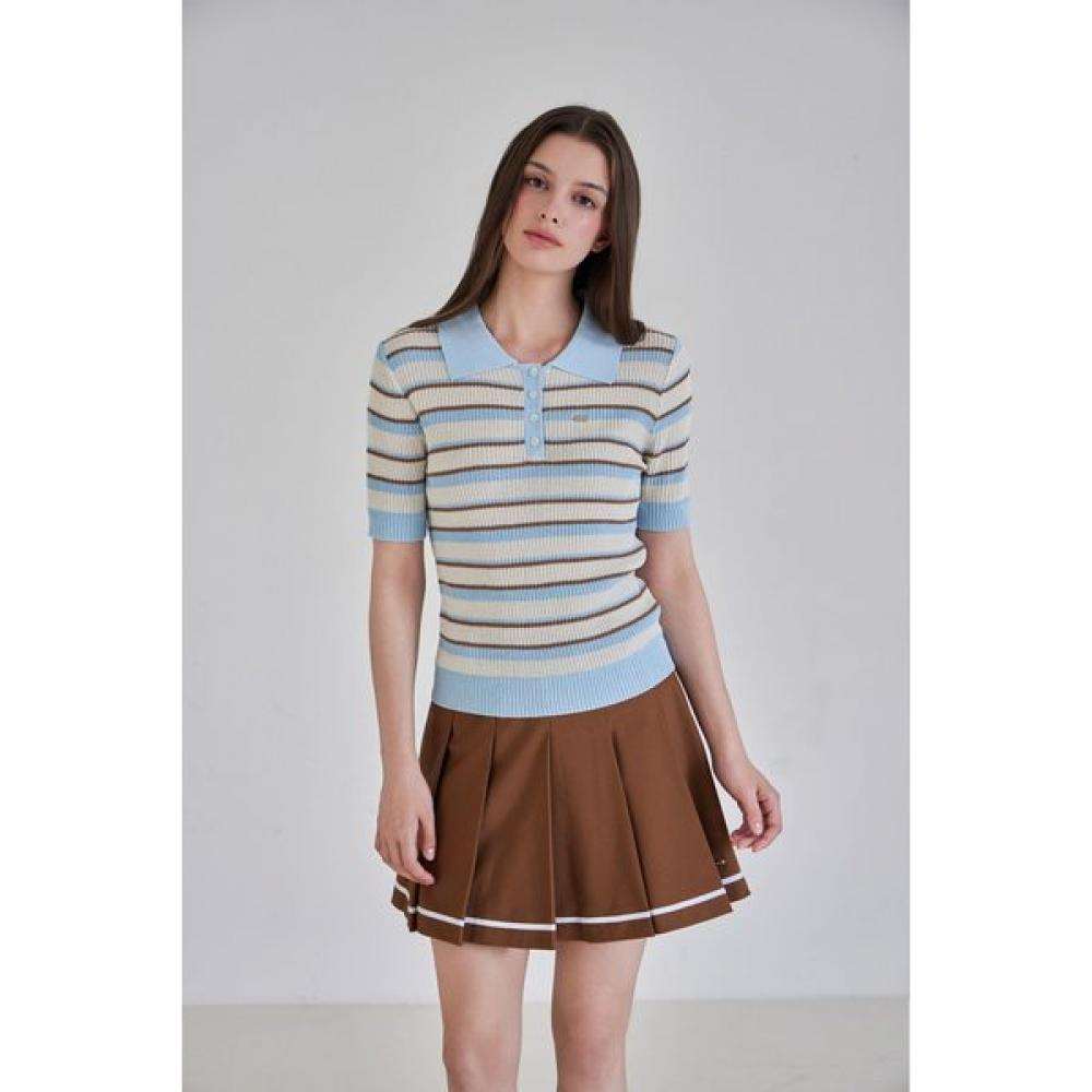 GOXO Ribbed Short Sleeve Knit Blue