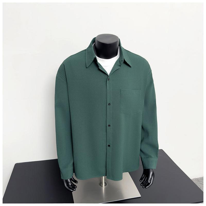 

2025 Весна и Осень Рабочая Рубашка Мужская С Длинным Рукавом Повседневная Куртка Мода Свободная Повседневная L зелёный