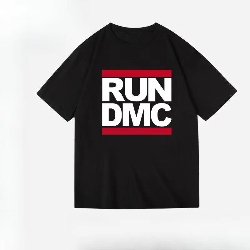 American Trendy Brand West Coast RUN Printed DMC Rock Hip Hop Rap Mens and Womens Pure Cotton Crew Neck Shortsleeved Tshirt