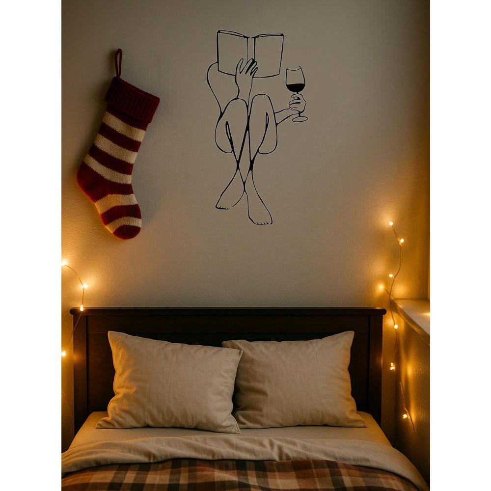 

Metal Wall Art Woman Reading Book Holding Wine Christmas Decoration Modern Home Decor Indoor Rustproof TY6495