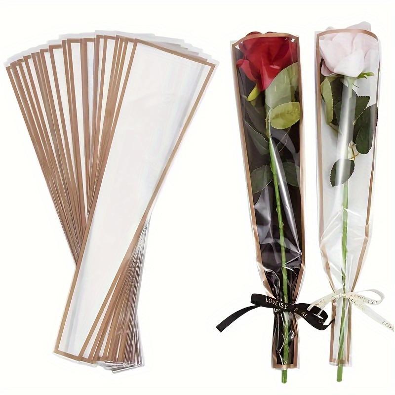 50pcs Rose Flower Packaging Bag Bouquet Transparent Glass Paper Single Branch Flower Packaging Paper Valentine's Day Gift