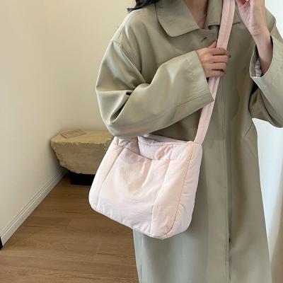 Genți versatile de nișă, genți crossbody cu un singur umăr, genți de damă cu capacitate mare, stil simplu și la modă, primăvară, geantă de bumbac cu puf