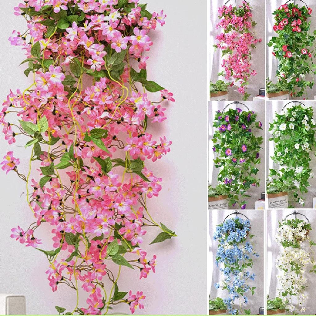 Artificial Flower Rattan Fake Plant Vine Decoration Wall Hanging Roses Flowers For Home Wed Party Interior Outdoor Decoration
