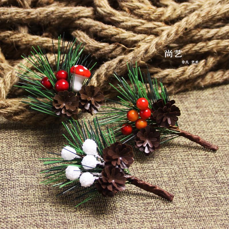 10PCS Artificial Flower Red Christmas Berry Pine Cone Holly Branches New Year Home Decoration for Home Floral Decor Crafts