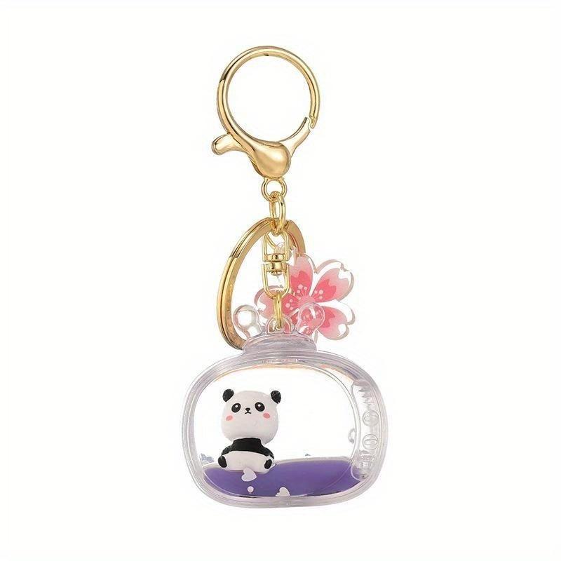 Panda Doll Keyring Cute TV Liquid Acrylic Key Chain Car Bag Accessories Pendant for Women Keychain Gift