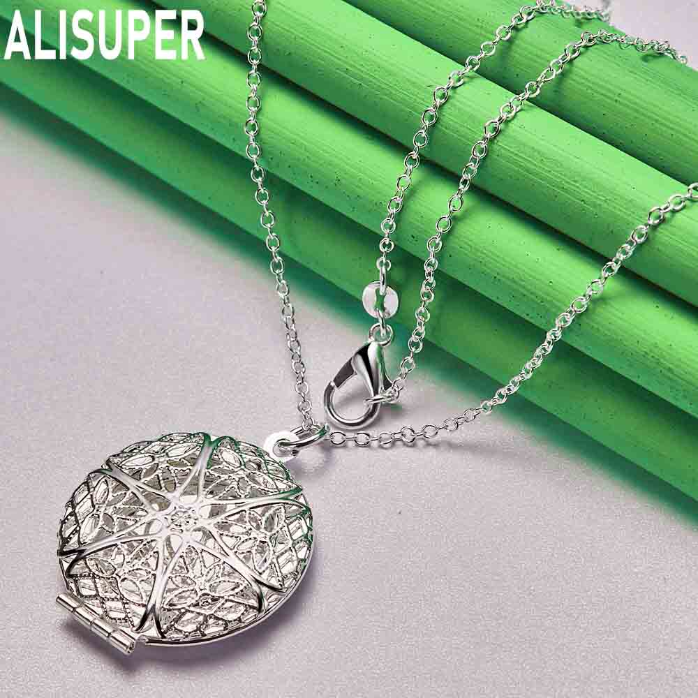 925 Sterling Silber Runde Hohl Anhänger Halskette Mode Hochzeit Schmuck