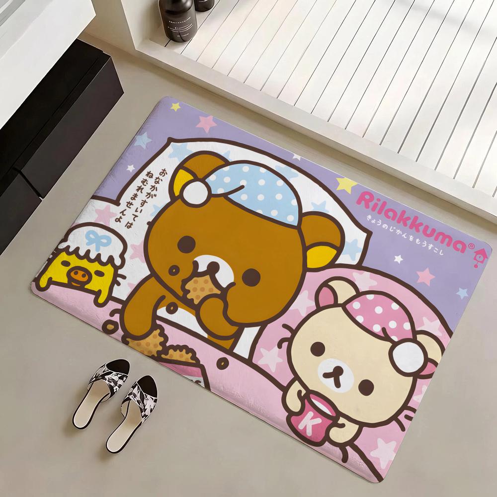 Floor Mat Eco Flannel Doormat Non-Slip Odorless Indoor Soft Short Plush Floor Rug R-Rilakkuma Anime