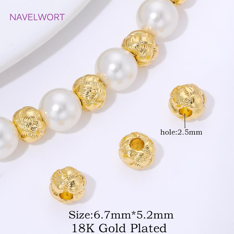 6.7mm*5.2mm Brass Round Spacer Beads 18K Gold Plated Loose Beads For Bracelet Making,Beads Separators,DIY Jewelry Accessories