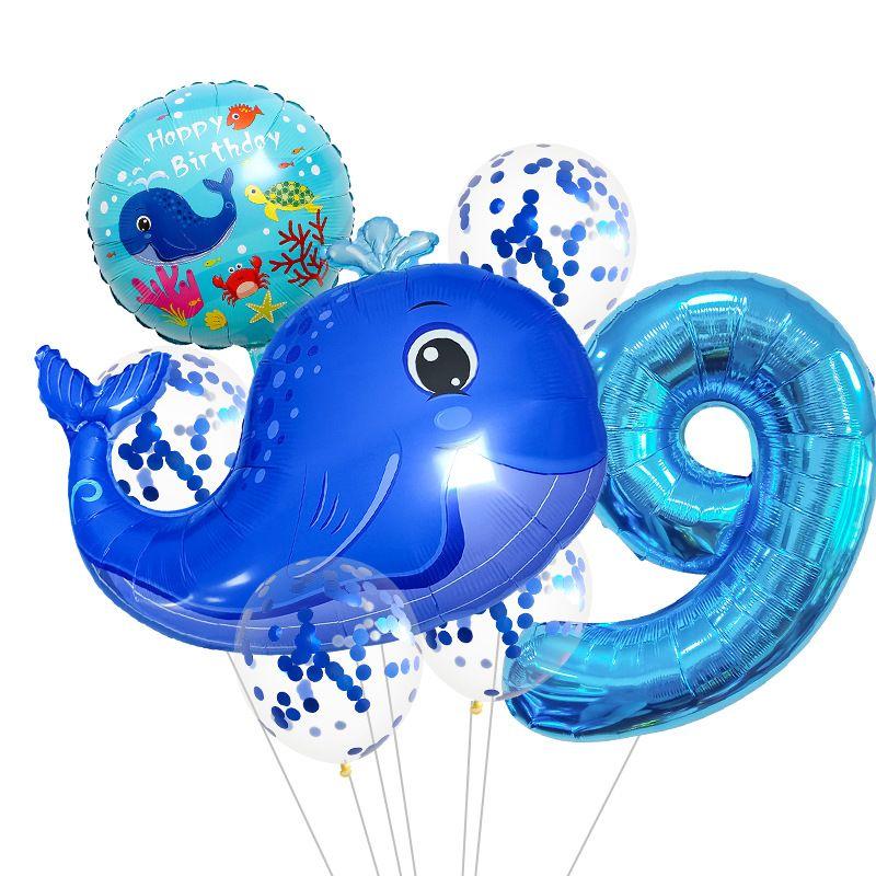 Ocean Theme Balloon Set Kids Birthday Number Balloon Decor