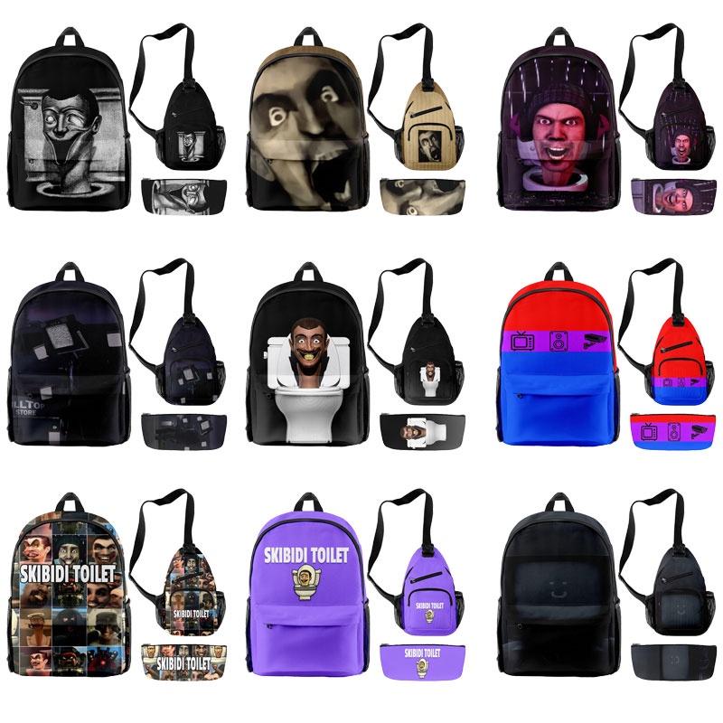 2023 New Skibidi Toilet Prank Backpack Set Oxford Cloth Unisex 20l Capacity Breathable