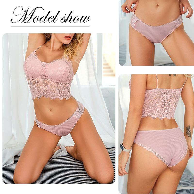Einfarbige Damenunterwäsche aus Baumwolle mit Spitzenkanten und mittlerer Taille, dreieckige Hose, sexy Slips, Damenhöschen