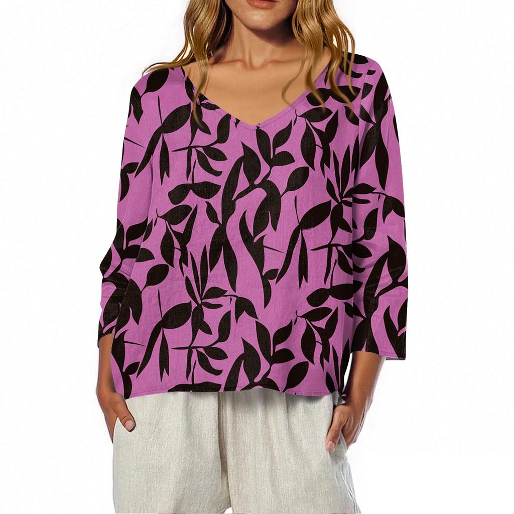 3/4 Length Sleeve Womens Tops Summer Trendy  V-Neck Blouses Dressy Casual  T-Shirt Summer Outfits Beach Vacation