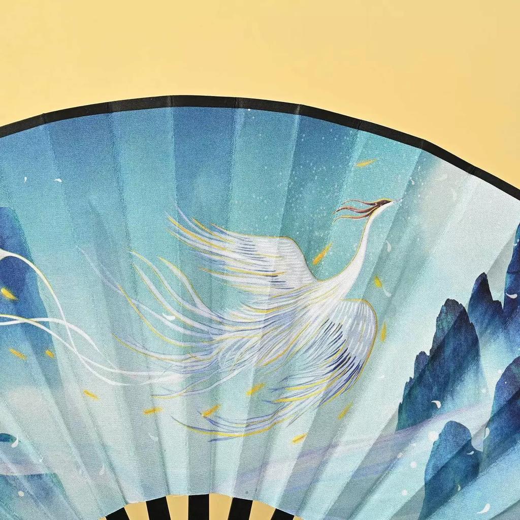 8inch Folding Fans with Chinese Style, Traditional Design, Double-Sided Silk Fabric, 18-Panel Color Printing, Suitable for Men and Women, Hanfu